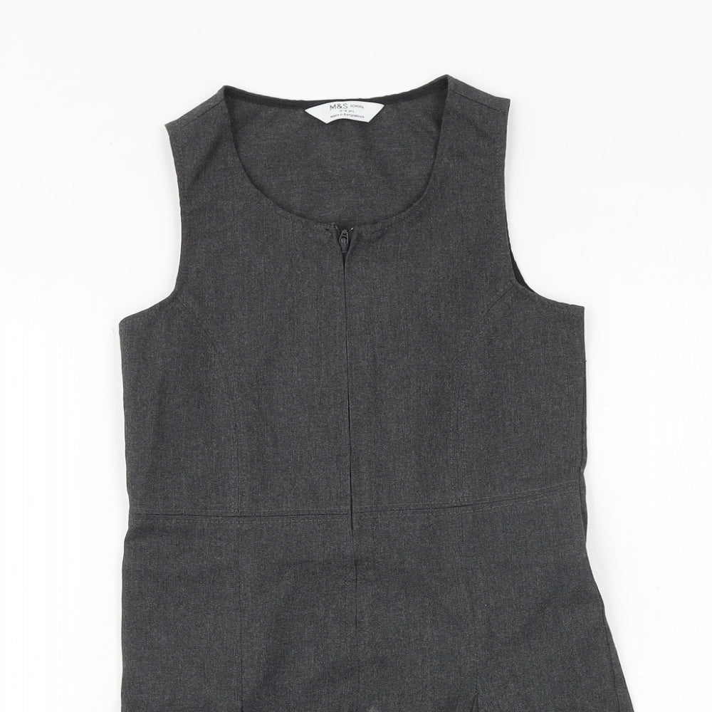 Marks and Spencer Girls Grey Polyester Tank Dress Size 5-6 Years Round Neck Zip