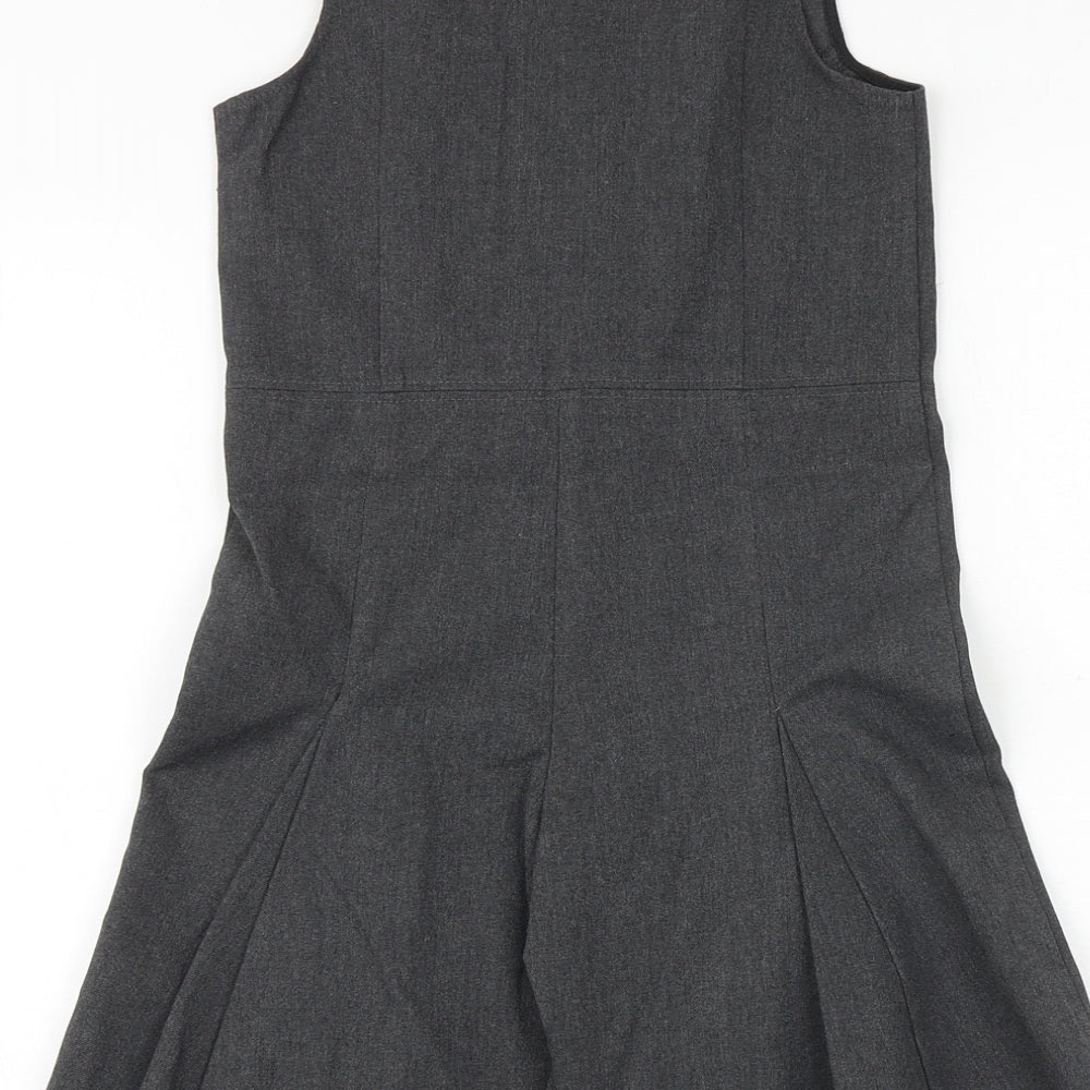 Marks and Spencer Girls Grey Polyester Tank Dress Size 5-6 Years Round Neck Zip