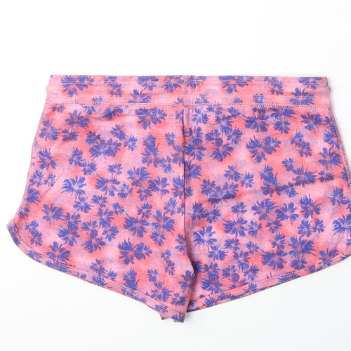 F&F Womens Pink Floral Polyester Hot Pants Shorts Size 12 Regular Pull On