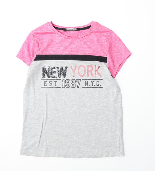 George Girls Grey Polyester Basic T-Shirt Size 10-11 Years Round Neck Pullover - New York