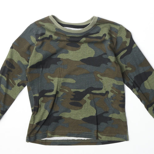 Primark Boys Green Camouflage 100% Cotton Basic T-Shirt Size 3-4 Years Round Neck Pullover