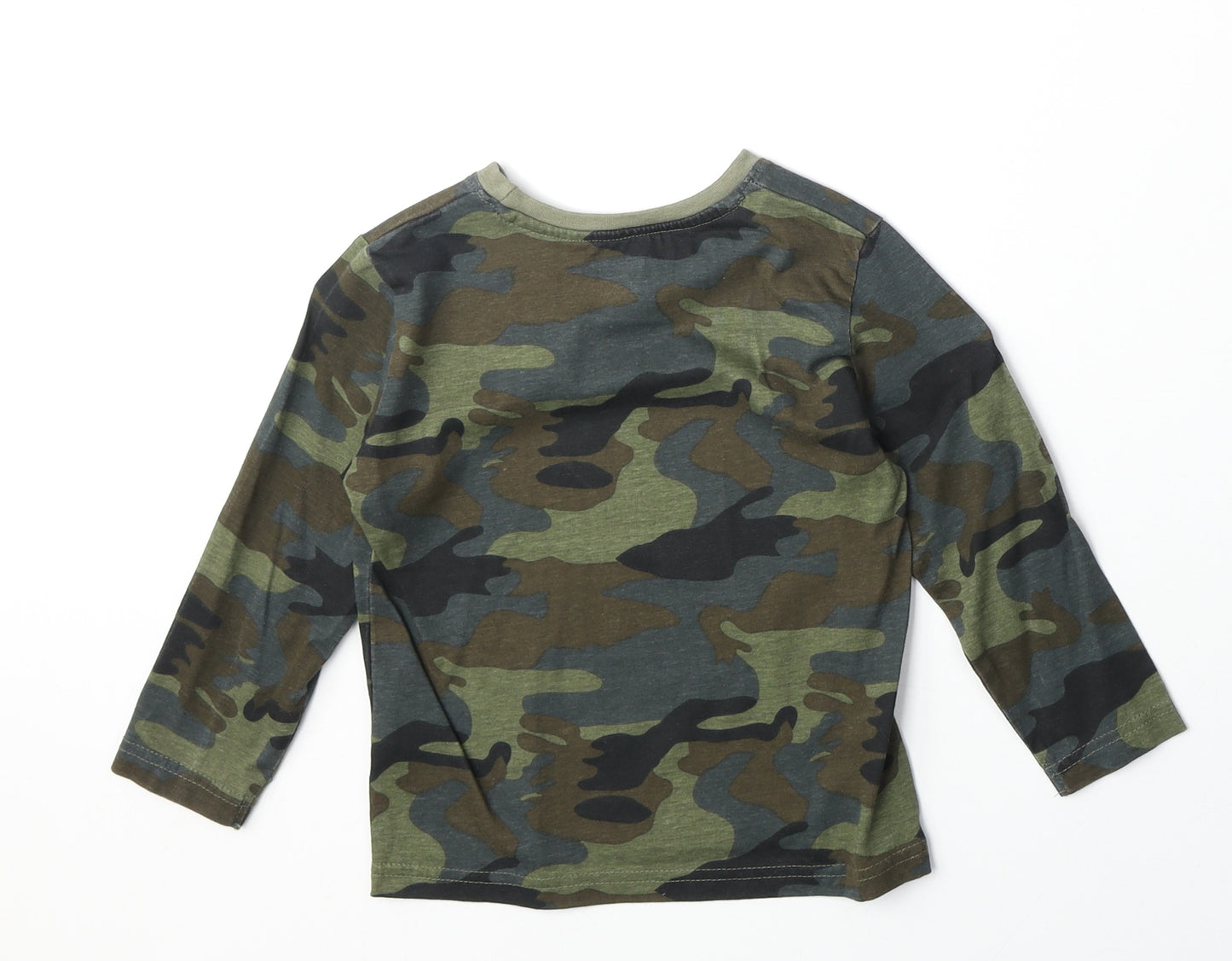 Primark Boys Green Camouflage 100% Cotton Basic T-Shirt Size 3-4 Years Round Neck Pullover