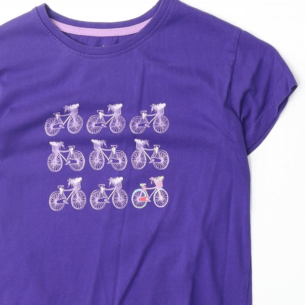 Mountain Warehouse Girls Purple 100% Cotton Basic T-Shirt Size 13 Years Round Neck Pullover - Bicycle