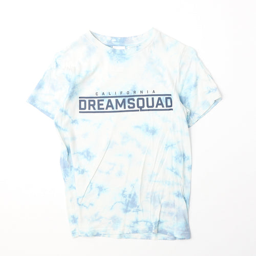 H&M Boys Blue Geometric 100% Cotton Basic T-Shirt Size 8-9 Years Round Neck Pullover - California Dream Squad