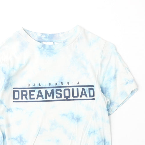 H&M Boys Blue Geometric 100% Cotton Basic T-Shirt Size 8-9 Years Round Neck Pullover - California Dream Squad
