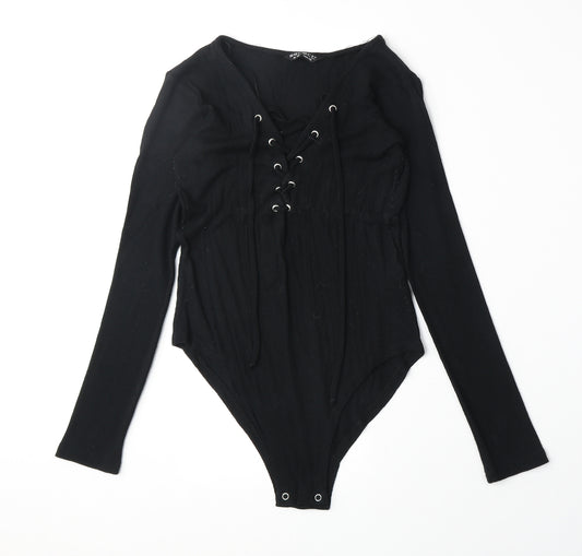 Select Womens Black Polyester Bodysuit One-Piece Size 12 Snap - Lace Up Front