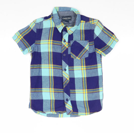 Cherokee Boys Blue Plaid 100% Cotton Basic Button-Up Size 7-8 Years Collared Button