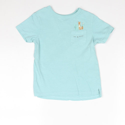 George Boys Blue 100% Cotton Basic T-Shirt Size 3-4 Years Round Neck Pullover - Save our Planet