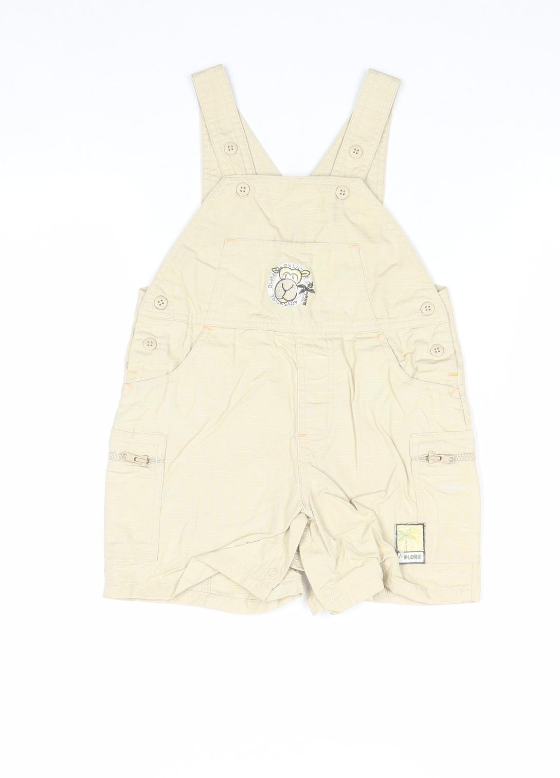 George Boys Beige 100% Cotton Dungaree One-Piece Size 6-9 Months Buckle