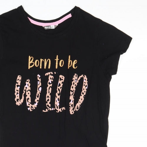 PEP&CO Womens Black 100% Cotton Basic T-Shirt Size 8 Round Neck - Size 8-10, Born to be Wild