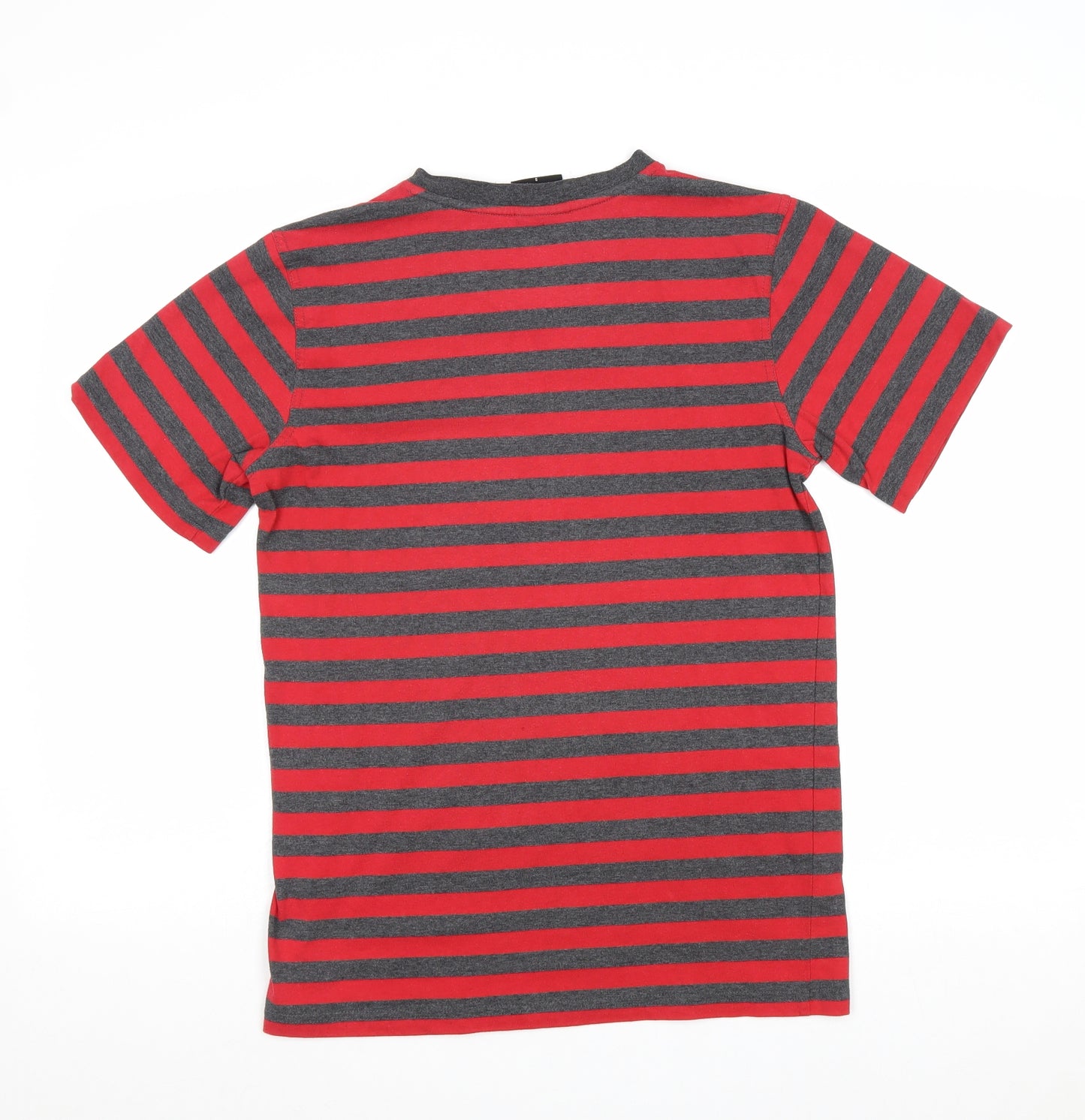 Vago Mens Red Striped Cotton T-Shirt Size S V-Neck