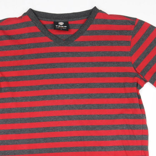 Vago Mens Red Striped Cotton T-Shirt Size S V-Neck