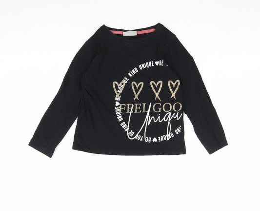 Matalan Girls Black 100% Cotton Basic T-Shirt Size 5 Years Round Neck Pullover - Feel Good
