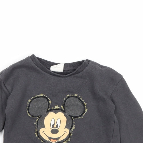 Disney Girls Grey 100% Cotton Pullover Jumper Size 18-24 Months Pullover - Mickey Mouse