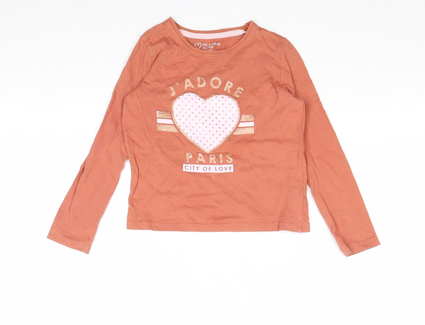 Primark Girls Orange 100% Cotton Basic T-Shirt Size 4-5 Years Round Neck Pullover - J'adore Paris