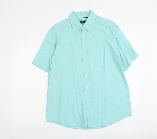 Blue Harbour Mens Green Cotton Button-Up Size M Collared Button