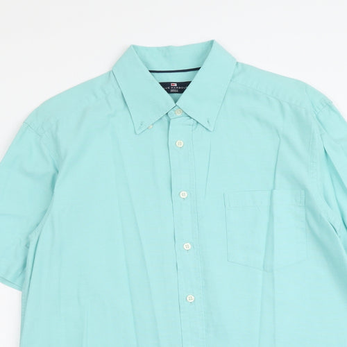 Blue Harbour Mens Green Cotton Button-Up Size M Collared Button