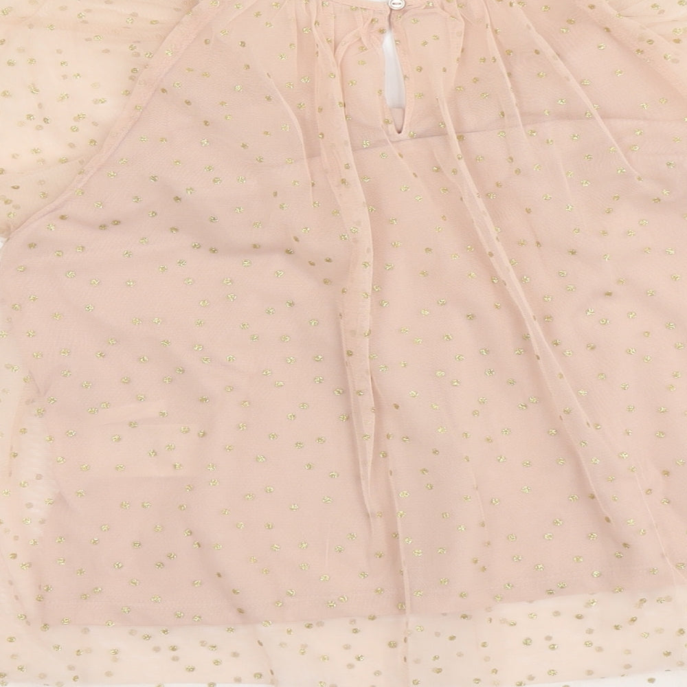 H&M Girls Pink Polka Dot Polyester Basic Blouse Size 12-13 Years Round Neck Button