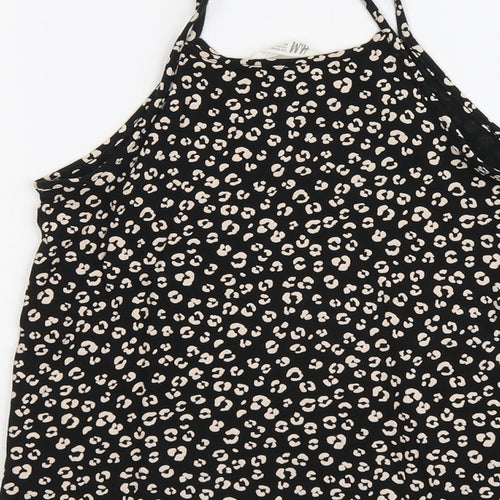 H&M Girls Black Animal Print Cotton Basic Tank Size 8-9 Years Round Neck Pullover - Leopard Pattern