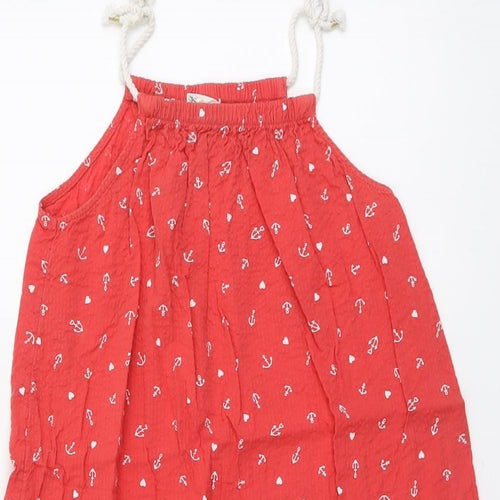 H&M Girls Red Geometric Cotton A-Line Size 9-10 Years Square Neck Pullover - Anchor