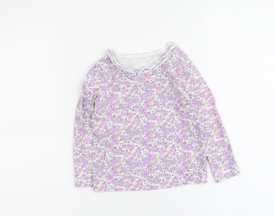 George Girls Purple Floral Cotton Basic T-Shirt Size 2-3 Years Round Neck Pullover