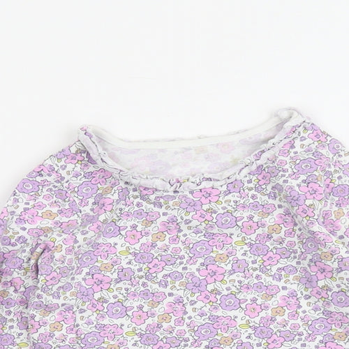 George Girls Purple Floral Cotton Basic T-Shirt Size 2-3 Years Round Neck Pullover