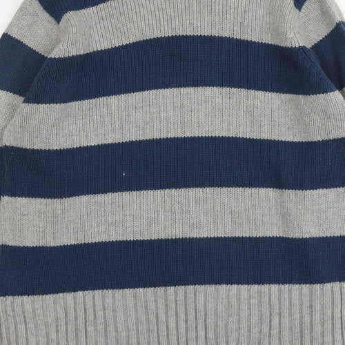 Casual Wear Womens Grey Round Neck Striped Acrylic Pullover Jumper Size 18