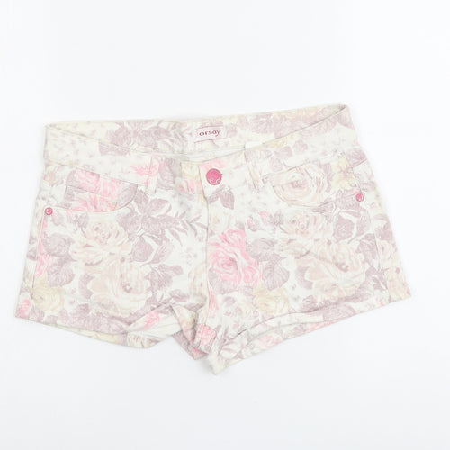 ORSAY Womens Pink Floral Cotton Hot Pants Shorts Size 8 L3 in Regular Button