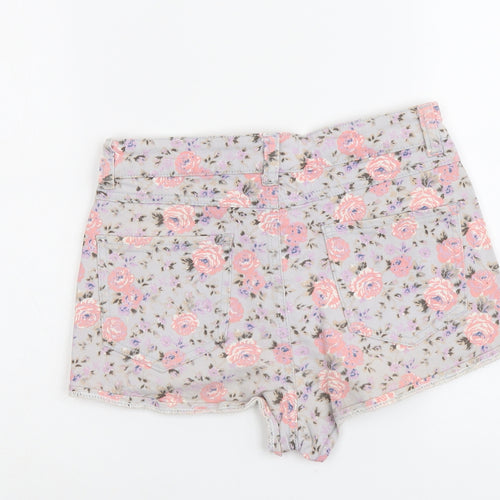 Denim & Co. Womens Grey Floral Cotton Hot Pants Shorts Size 8 L3 in Regular Button