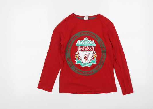 F&F Boys Red Cotton Basic T-Shirt Size 7-8 Years Round Neck Pullover - Liverpool Football Club