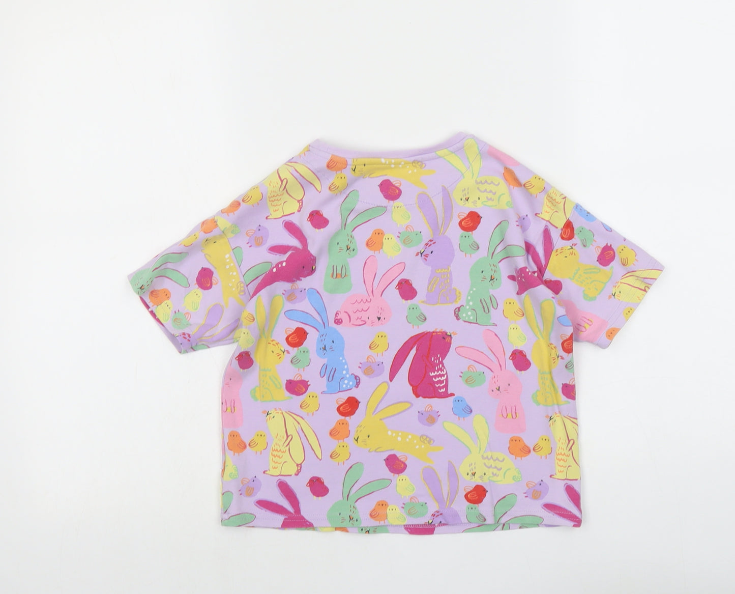 NEXT Girls Purple Geometric Cotton Basic T-Shirt Size 6-7 Years Round Neck Pullover - Rabbit Pattern