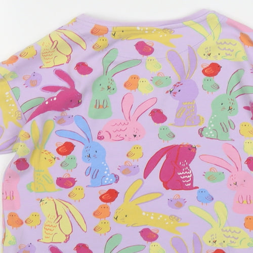 NEXT Girls Purple Geometric Cotton Basic T-Shirt Size 6-7 Years Round Neck Pullover - Rabbit Pattern