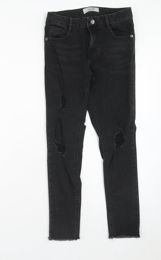 New Look Girls Black Cotton Skinny Jeans Size 12 Years Regular Zip - Distressed