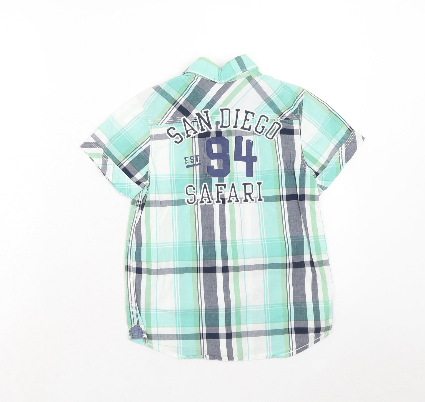 H&M Boys Blue Plaid Cotton Basic Button-Up Size 7-8 Years Collared Button - San Diego Safari