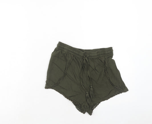 Primark Womens Green Viscose Culotte Shorts Size 8 Regular Drawstring