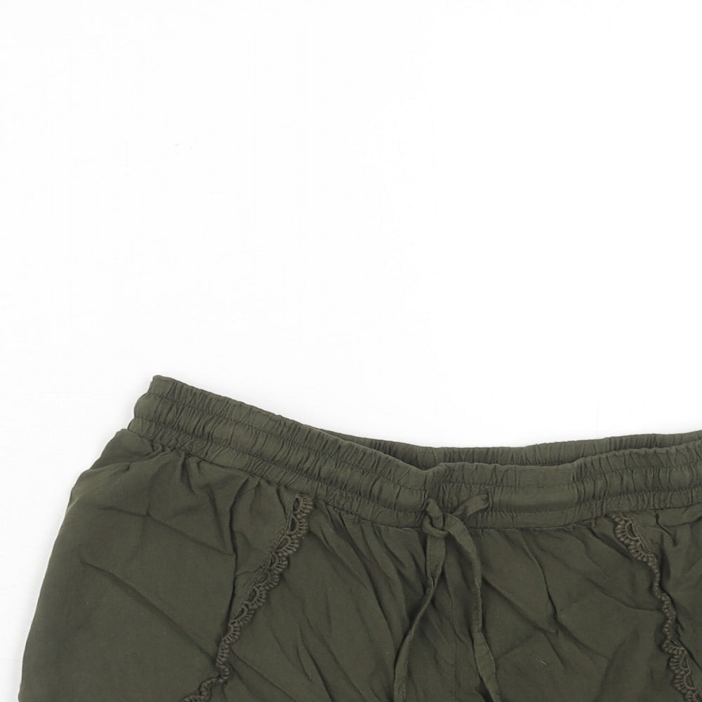 Primark Womens Green Viscose Culotte Shorts Size 8 Regular Drawstring
