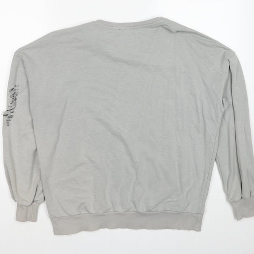 New Look Mens Grey Cotton Pullover Sweatshirt Size S - Distressed