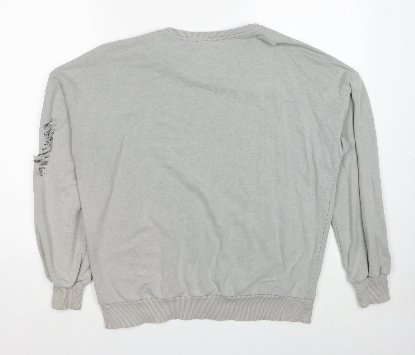 New Look Mens Grey Cotton Pullover Sweatshirt Size S - Distressed
