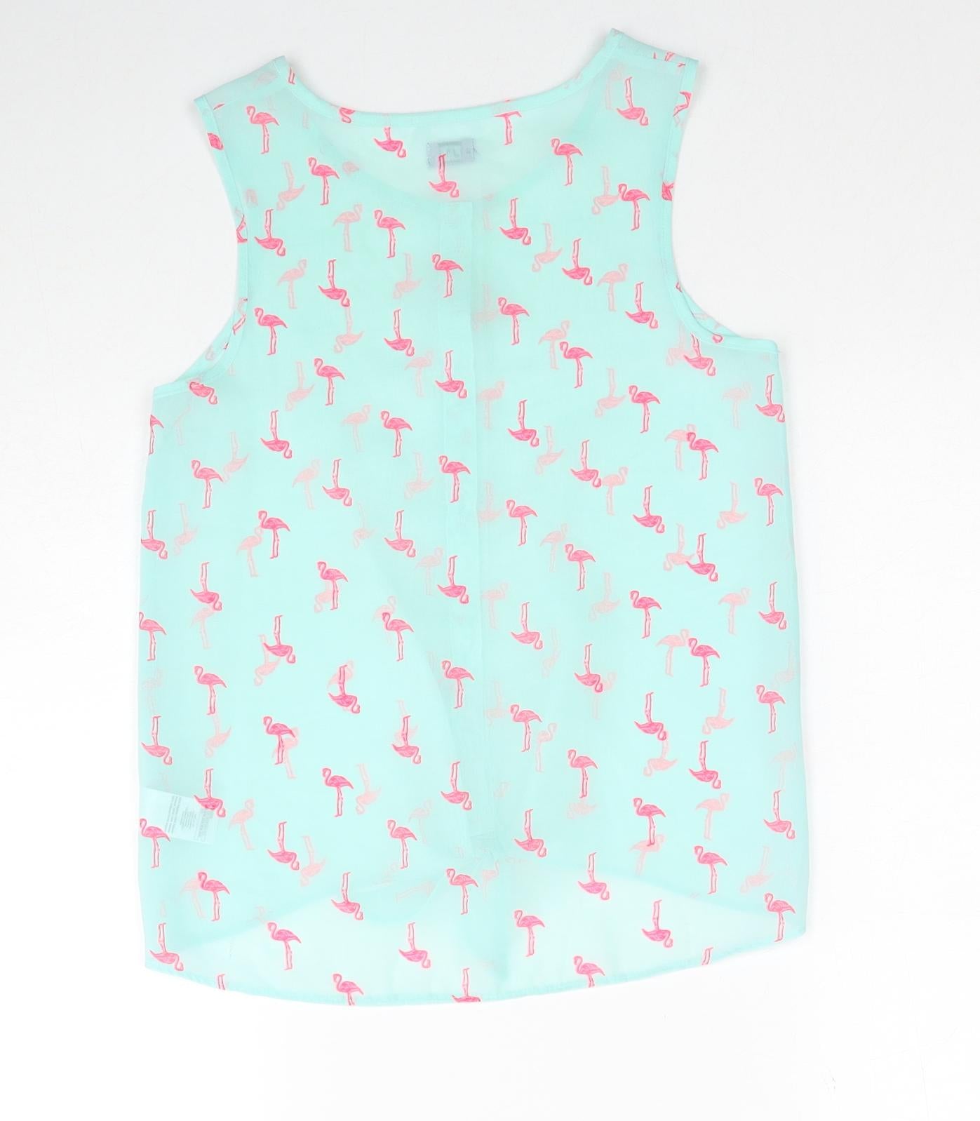 F&F Girls Blue Geometric Polyester Basic Tank Size 10-11 Years Round Neck Button - Flamingo Knot Front
