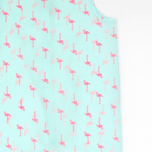 F&F Girls Blue Geometric Polyester Basic Tank Size 10-11 Years Round Neck Button - Flamingo Knot Front