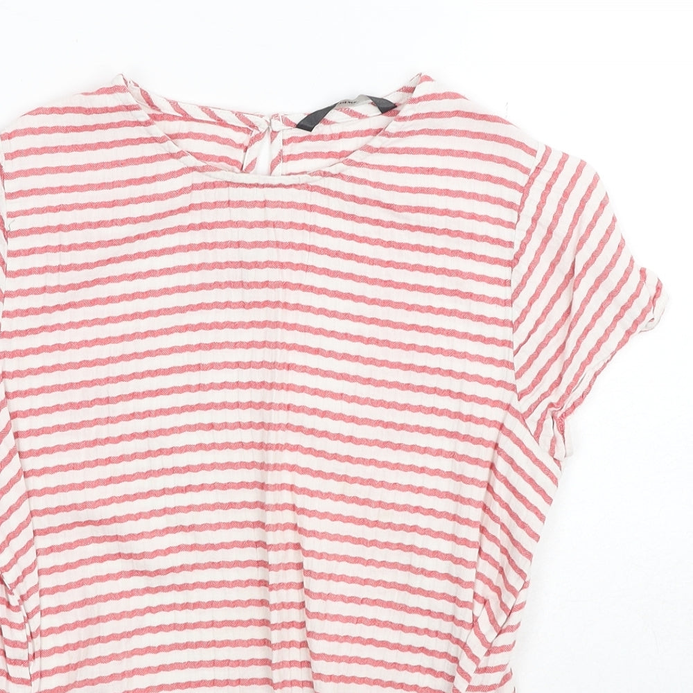 George Girls Red Striped Cotton Basic T-Shirt Size 10-11 Years Round Neck Button - Knot Front