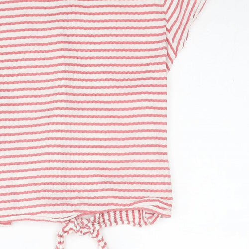 George Girls Red Striped Cotton Basic T-Shirt Size 10-11 Years Round Neck Button - Knot Front