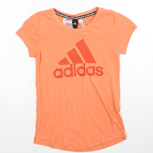 adidas Girls Orange Polyester Basic T-Shirt Size 9-10 Years Round Neck Pullover