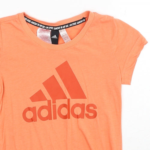 adidas Girls Orange Polyester Basic T-Shirt Size 9-10 Years Round Neck Pullover