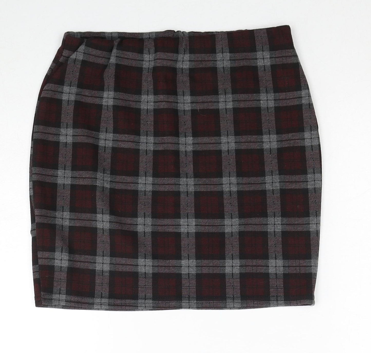 New Look Girls Red Check Polyester Straight & Pencil Skirt Size 12-13 Years Regular Pull On