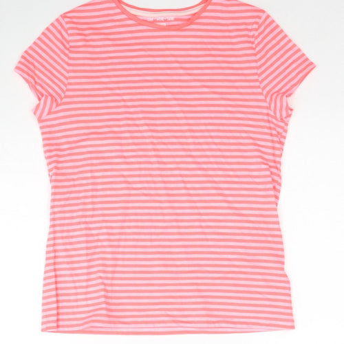 F&F Girls Pink Striped Cotton Basic T-Shirt Size 13-14 Years Round Neck Pullover
