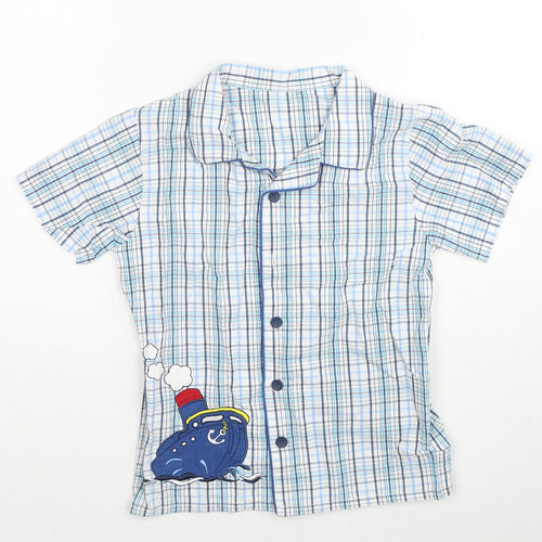 Mothercare Boys Blue Plaid Cotton Basic Button-Up Size 7-8 Years Collared Button - Boat