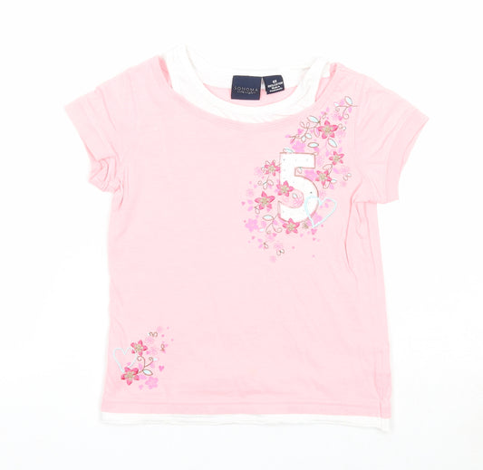 Sonoma Girls Pink Cotton Basic T-Shirt Size 6 Years Round Neck Pullover