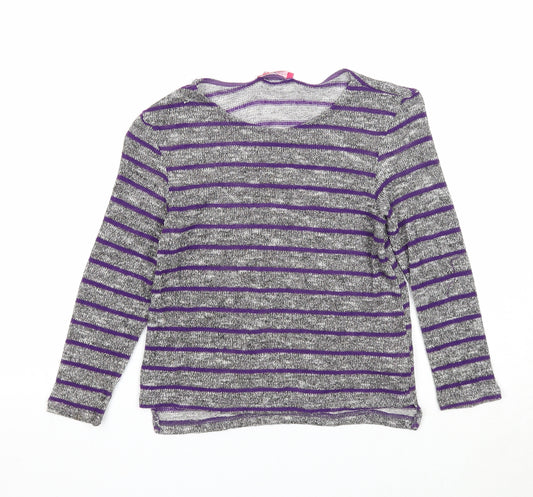 Young Dimension Girls Silver Round Neck Striped Viscose Pullover Jumper Size 8-9 Years Pullover