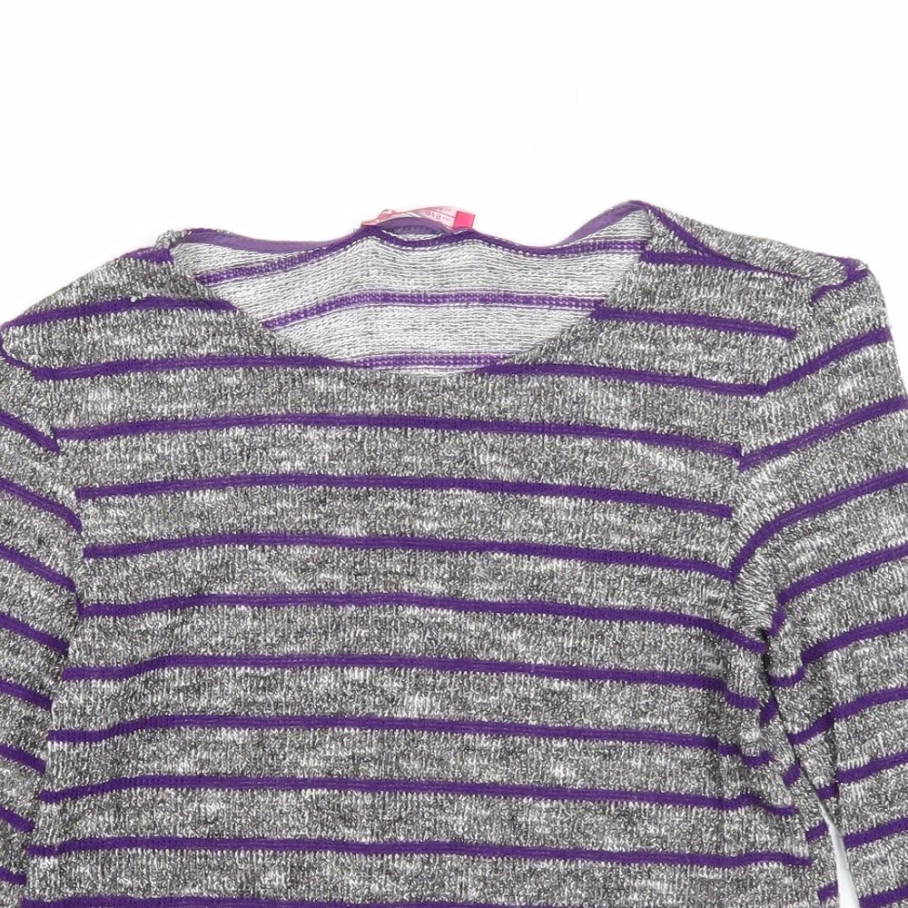 Young Dimension Girls Silver Round Neck Striped Viscose Pullover Jumper Size 8-9 Years Pullover